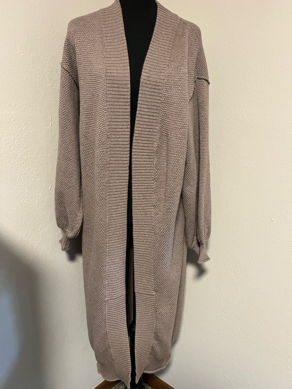Flat White Livvy Long Line Open-Front Waffle Knit Cardigan Sweater-One Size